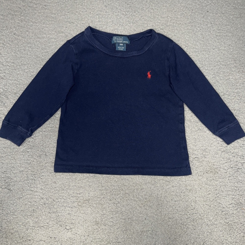VTG Polo Ralph Lauren Shirt Size 18 Months Blue Embroider Red Pony Long Sleeve